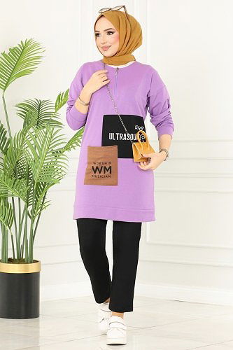 moda selvim Combine 7084AYD574 Lilac&Black - Thumbnail