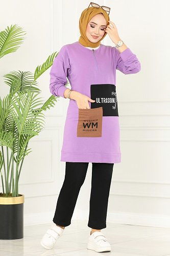 moda selvim Combine 7084AYD574 Lilac&Black - Thumbnail