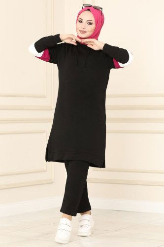 moda selvim 7086NZR779 اسود طقم - Thumbnail