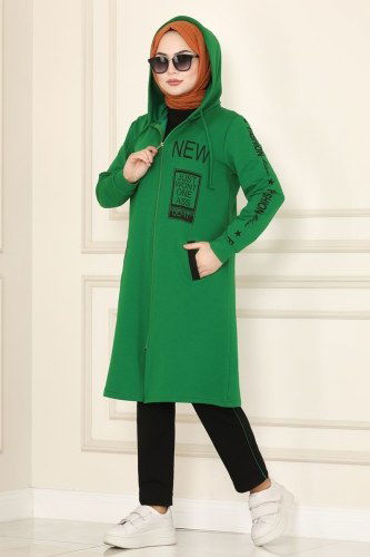 moda selvim 7096NZR779 بينيتون الأخضر والأسود طقم - Thumbnail