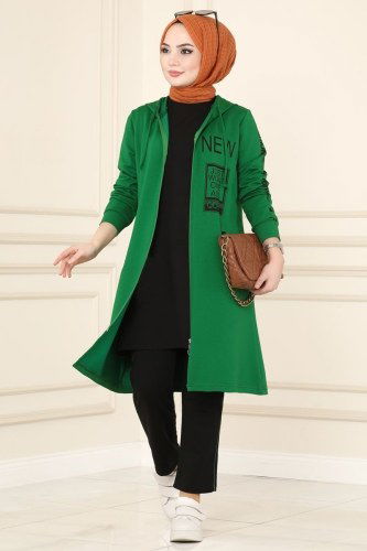 moda selvim 7096NZR779 بينيتون الأخضر والأسود طقم - Thumbnail