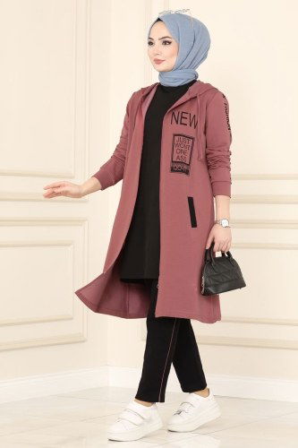 moda selvim 7096NZR779 الزهري&اسود طقم - Thumbnail