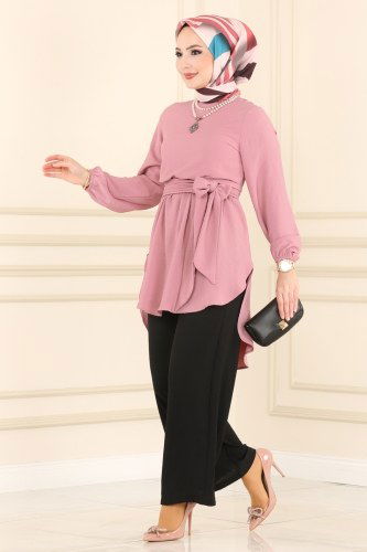 moda selvim 7185NZR779 الزهري&اسود طقم - Thumbnail