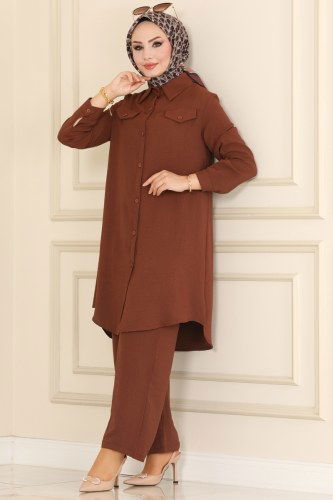 moda selvim 7189NZR779 البني طقم - Thumbnail