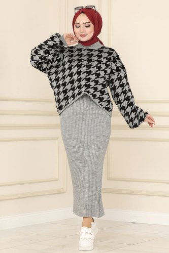 moda selvim 744MT581 الفضي طقم - Thumbnail