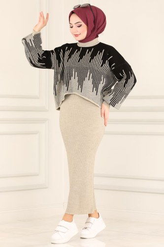 moda selvim 745MT581 قمحي طقم - Thumbnail