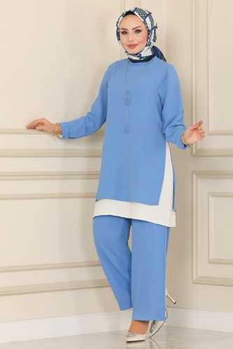 moda selvim Combine 8034NZR779 Baby Blue&Ecru - Thumbnail