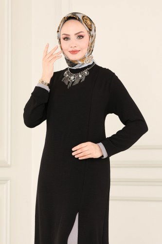 moda selvim 8053MDA386 اسود وفضي طقم - Thumbnail