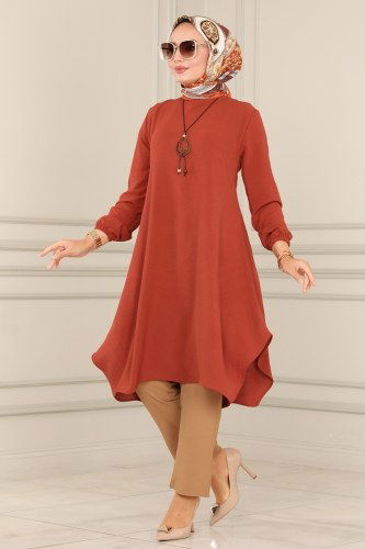 moda selvim 8225AYD574 القرفة والرؤية الداكنة طقم - Thumbnail