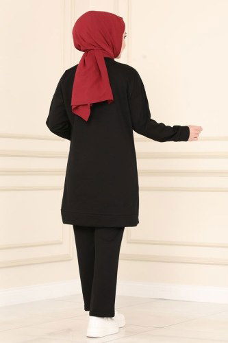 moda selvim 8680AYD574 اسود طقم - Thumbnail