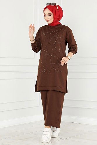 moda selvim 9000SBL832 البني طقم - Thumbnail