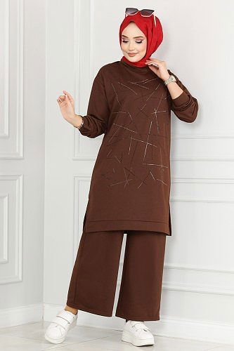 moda selvim 9000SBL832 البني طقم - Thumbnail