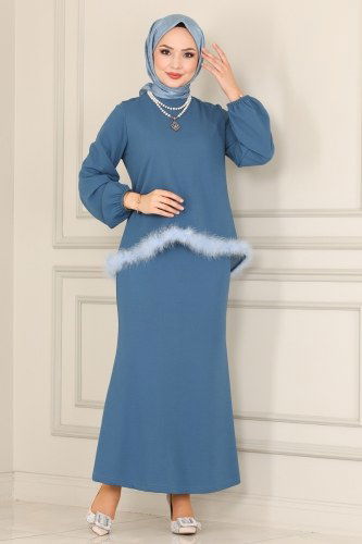 moda selvim 9188MAK757 لون ياقوتي فاتح طقم - Thumbnail