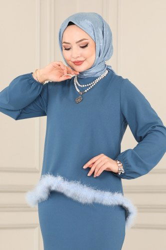 moda selvim 9188MAK757 لون ياقوتي فاتح طقم - Thumbnail