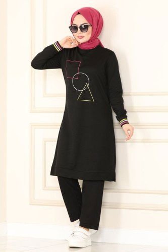moda selvim 9999ASY563 اسود طقم - Thumbnail