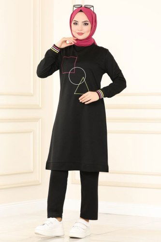 moda selvim 9999ASY563 اسود طقم - Thumbnail