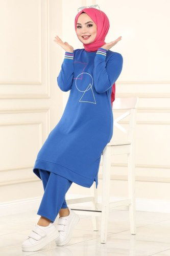 moda selvim 9999ASY563 ازرق طقم - Thumbnail