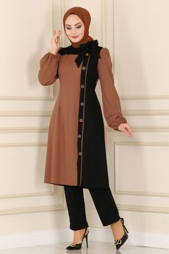 moda selvim ASM2492 بسكويت و أسود طقم - Thumbnail