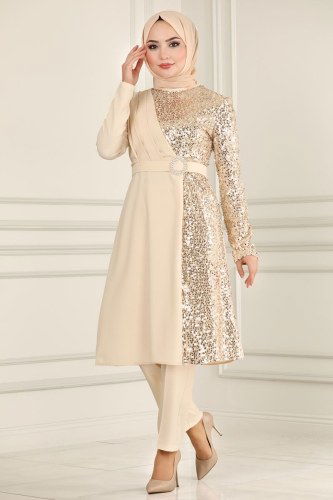 moda selvim ASM2542 حجري فاتح طقم - Thumbnail