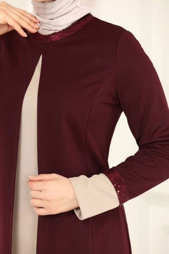 moda selvim ASM2550 الخمري غامق طقم - Thumbnail