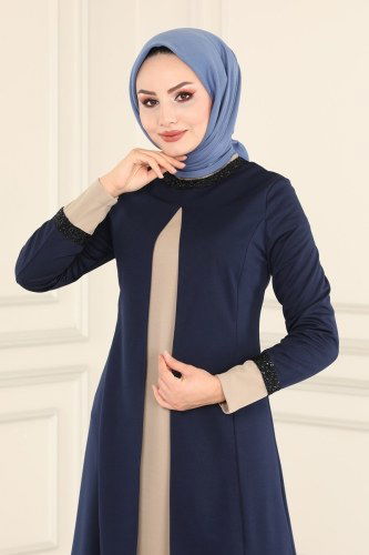 moda selvim ASM2550 لون الكحلي مع الفيزيون طقم - Thumbnail