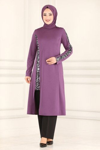 moda selvim ASM2554 ارجواني فاتح&اسود طقم - Thumbnail