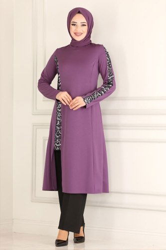moda selvim ASM2554 ارجواني فاتح&اسود طقم - Thumbnail