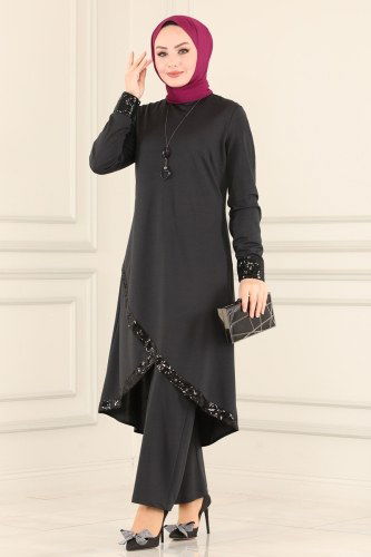 moda selvim ASM2559 لون الرصاصي طقم - Thumbnail
