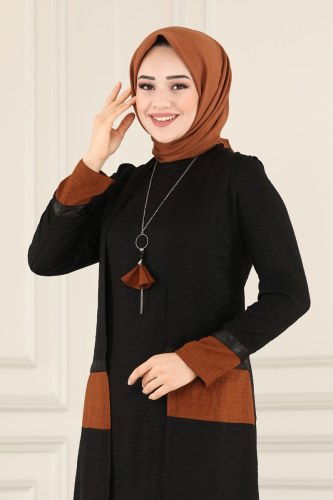 moda selvim ASM2565 اسود&رملي طقم - Thumbnail