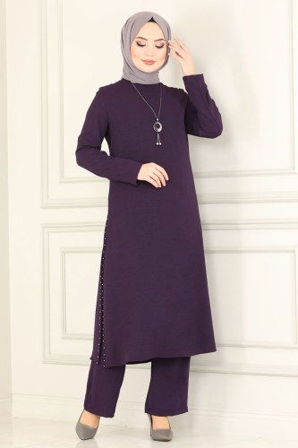 moda selvim ASM2568 بنفسجي طقم - Thumbnail