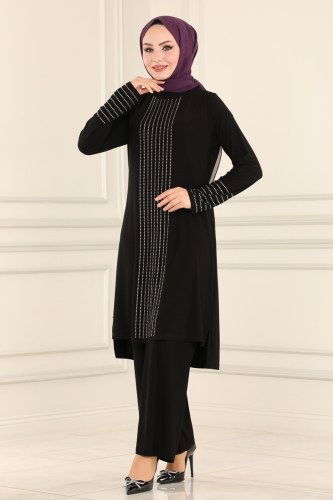 moda selvim ASM2585 اسود طقم - Thumbnail