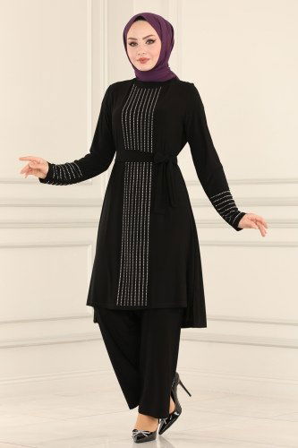 moda selvim ASM2585 اسود طقم - Thumbnail
