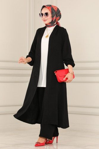 moda selvim ASM2604 اسود طقم - Thumbnail