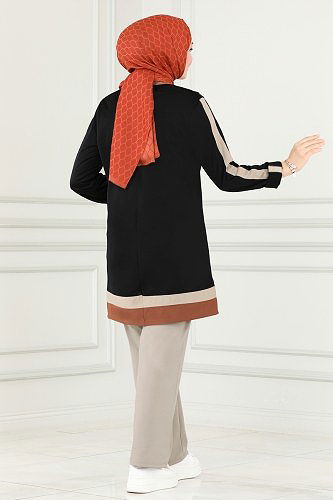 moda selvim ASM2675 اسود & بيج طقم - Thumbnail