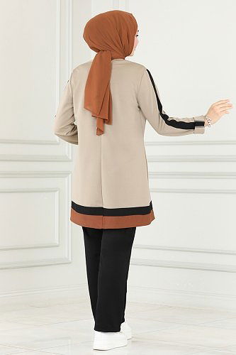 moda selvim ASM2675 بيج & أسود طقم - Thumbnail