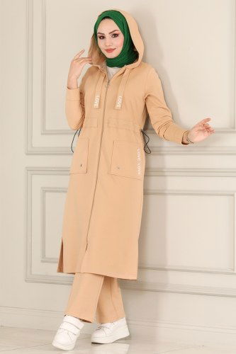 moda selvim PL218 لون البيج طقم - Thumbnail