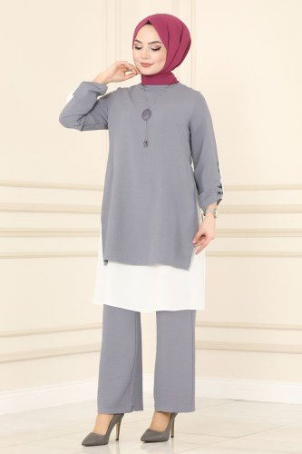 moda selvim PL8034 الفضي طقم - Thumbnail