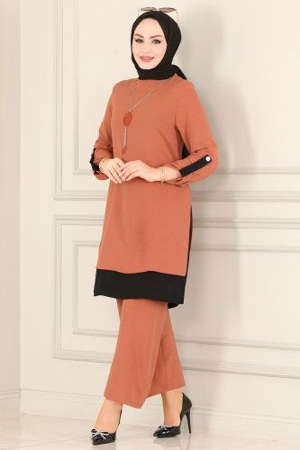 moda selvim Combine PL8034 Salmon&Black - Thumbnail