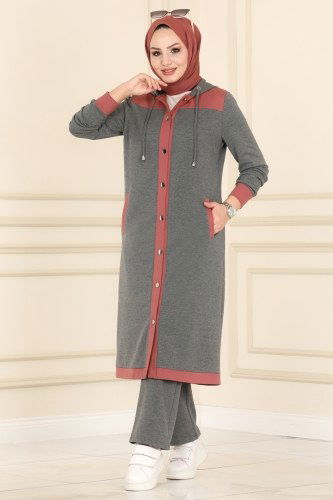 moda selvim PL8040 لون الرصاصي طقم - Thumbnail