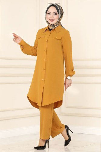 moda selvim PL8042 خردلي طقم - Thumbnail