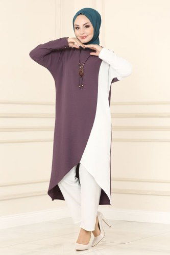 moda selvim Combine PL8043 Dark Lilac&Ecru - Thumbnail