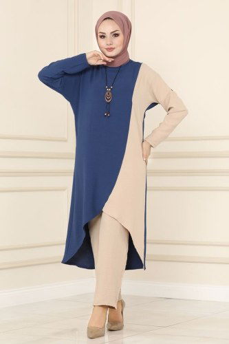 moda selvim PL8043 ياقوتي&البيج طقم - Thumbnail