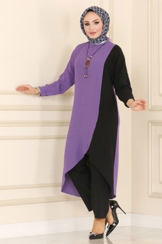 moda selvim PL8043 ارجواني فاتح&اسود طقم - Thumbnail