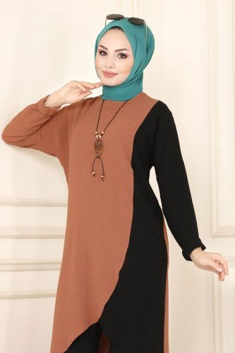 moda selvim PL8043 رملي&اسود طقم - Thumbnail