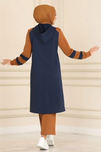 moda selvim Combine PL8044 Navy Blue&Latte - Thumbnail