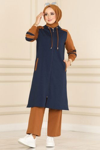 moda selvim Combine PL8044 Navy Blue&Latte - Thumbnail
