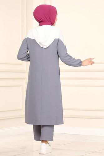 moda selvim PL8050 بيج فاتح ورمادي طقم - Thumbnail