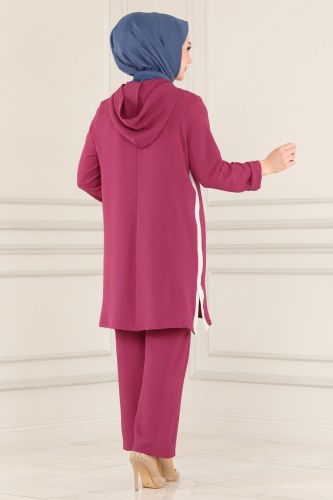 moda selvim PL8075 بنفسجي غامق طقم - Thumbnail