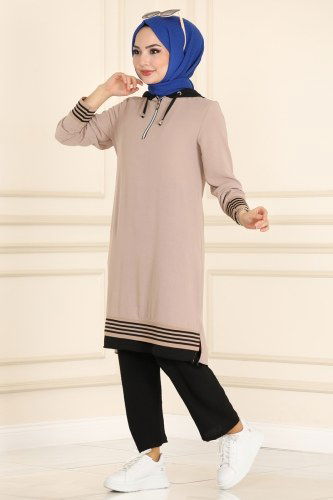 moda selvim PL8078 لون فيزيون مع أسود طقم - Thumbnail