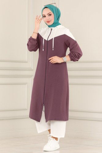 moda selvim Combine PL8082 Ecru&dark lilac - Thumbnail